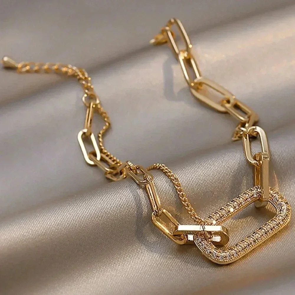 Yellow Gold Women's Rhinestone Bracelet - Picture 2 of 2